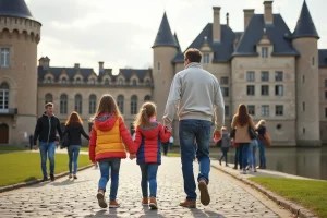 Famille avec enfants devant le Château des Ducs de Bretagne