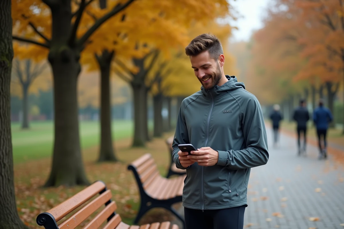 Homme en course vérifiant son journal d
