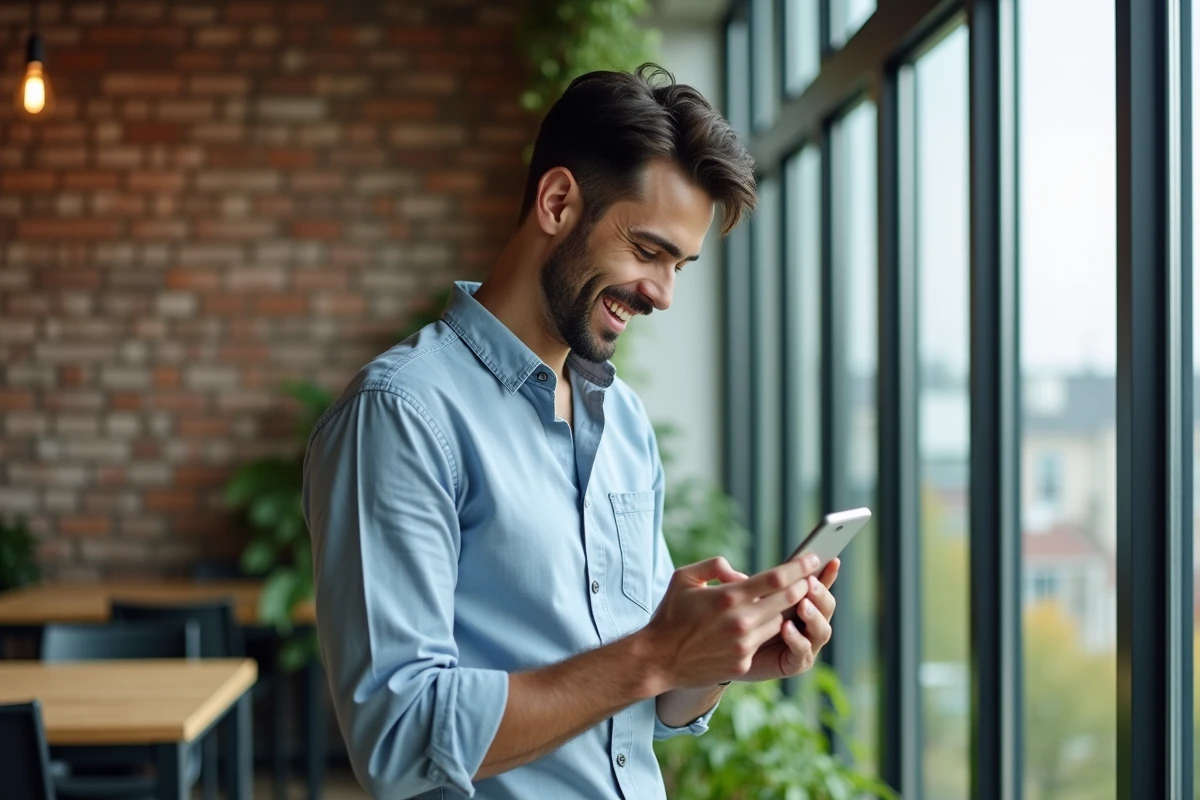 Jeune homme souriant dans un espace de coworking