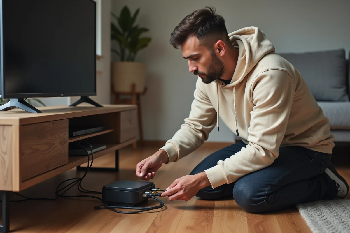 Homme débranchant et retournant la Freebox lors de la résiliation de son abonnement Free